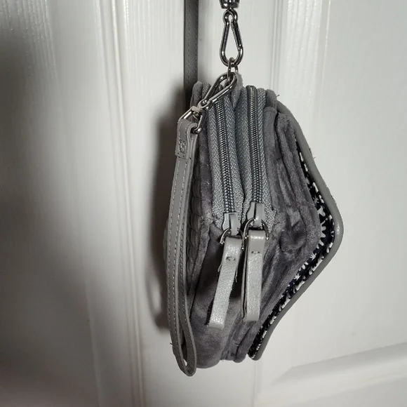 Vera Bradley RFID Crossbody Wallet Wolf Gray embroidered Flowers Dragonfly - Picture 14 of 16